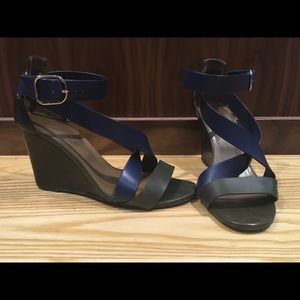 Hermes leather wedge sandal navy/olive 37